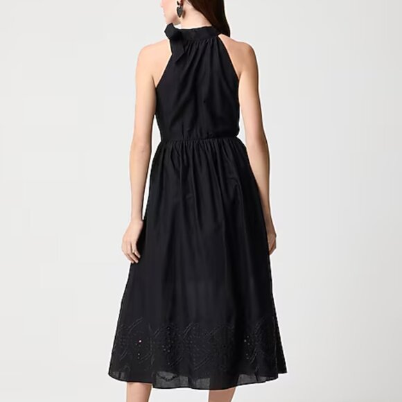 NEW Tie-neck midi dress with eyelet trim size 14 black - Picture 3 of 4